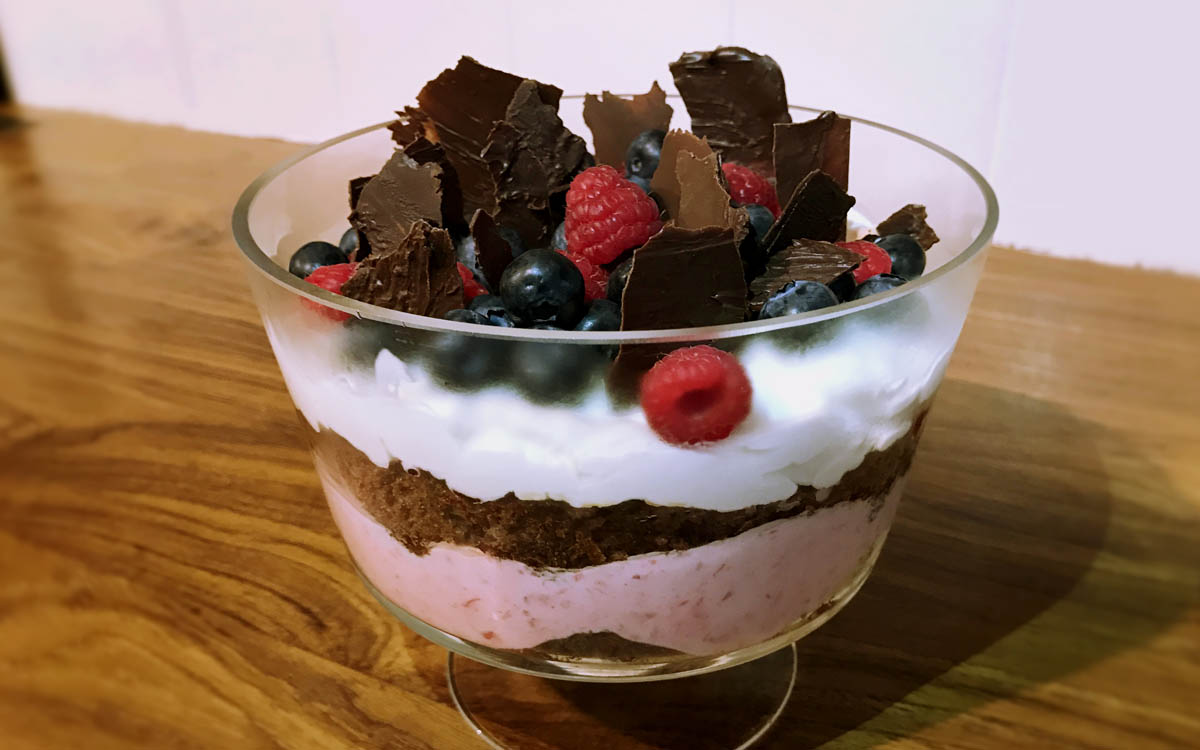 Layered Chocolate Raspberry Trifle Dessert.